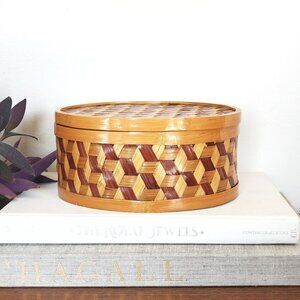 Round Wicker Bamboo Box, Trinket Box, Decorative Storage